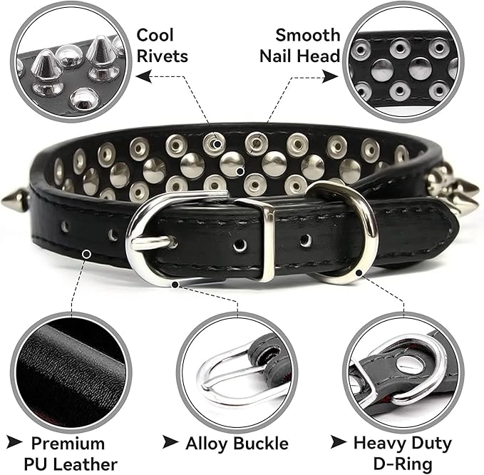 Spiked Dog Collar, Mushrooms Rivet Studded Adjustable Pu Leather Pet Collars for Cats Puppy Dogs (M, Light Blue)