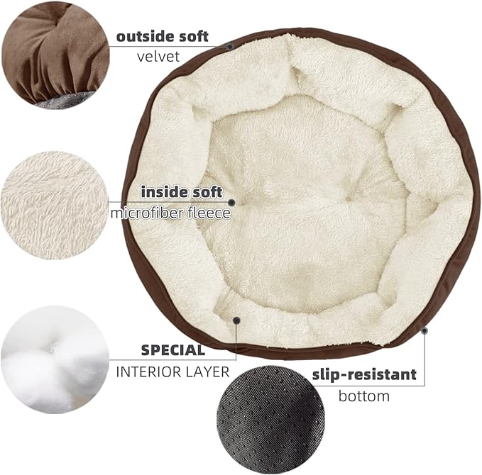 Asvin Medium Dog Bed for Medium Dogs, Cat Beds for Indoor Cats, Pet Bed for Puppy and Kitty, Extra Soft & Machine Washable with Anti-Slip & Water-Resistant Oxford Bottom, Brown, 25 inches