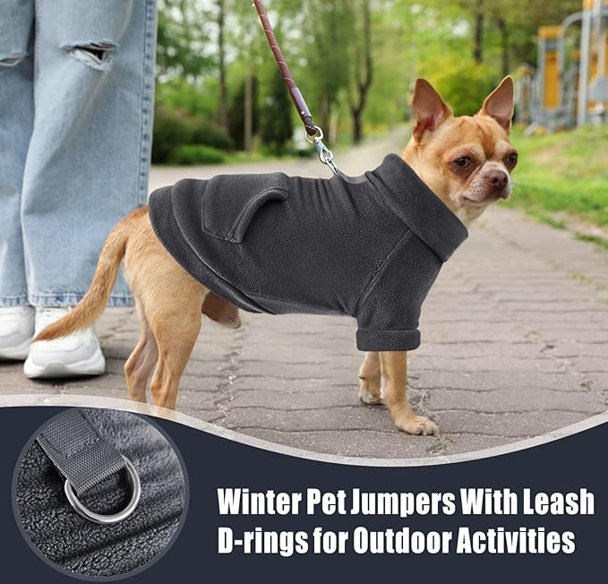 Idepet Fleece Dog Sweater, Winter Clothes Turtleneck Sweatshirt with Stretchy Small Cat Coat, Leash Ring, Pocket (Black, XXL)