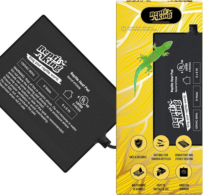 Reptile Heat Pad, 6" X 8" 8W, Heating Pad for Reptile Tank, Lizard, Snake, Bearded Dragon, Hermit Crab, Leopard Geckos Terrarium Heating Mat, Safe & Durable Heat Pad for Reptiles