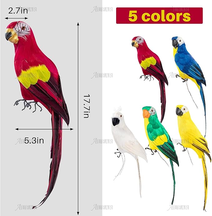 AUEAR, 17.7 Inch Red Lifelike Artificial Birds Feathered Fake Shoulder Parrot Decor Model for Decoration Craft Decorative Prop