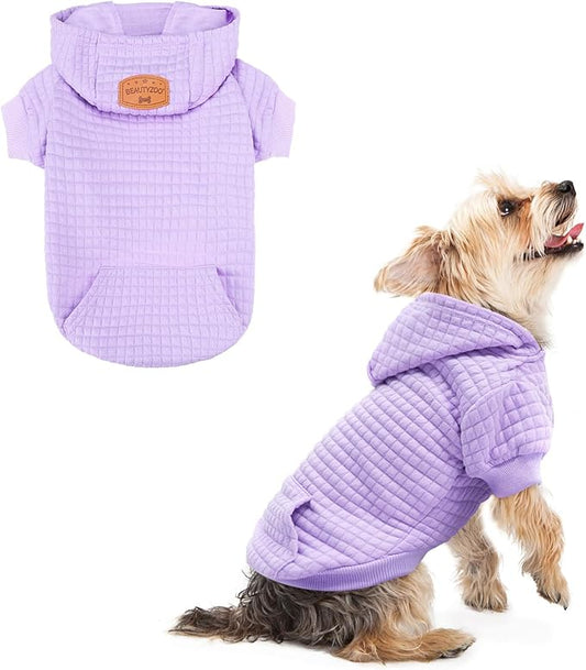 BEAUTYZOO Small Dog Hoodie Sweater with Pockets, Dog Clothes for Small Medium Dogs Boy Girl, Waffle-like Laminated Cotton Pet Coats with Hat and Leash Hole, All Weather Coat for Puppy Doggie Chihuahua