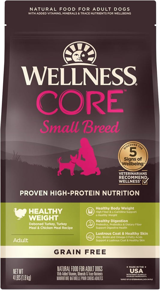 Wellness CORE Natural Grain Free Dry Dog Food, Small Breed Healthy Weight, 4-Pound Bag
