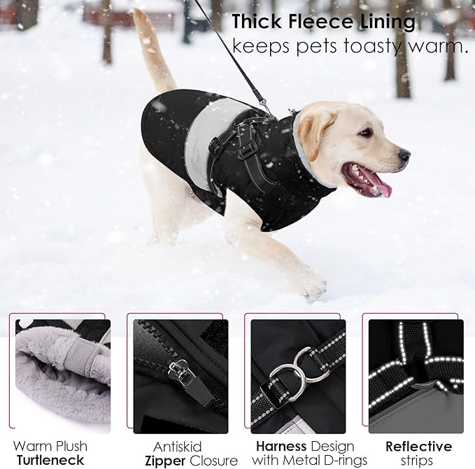 AOFITEE Dog Coat, Warm Dog Jacket with Harness Built in, Waterproof Coats for Small Dogs, Dogs Winter Coat Puffer Jacket with Zipper & Fleece Collar, Pet Snowsuit Sweater for Chihuahua Yorkshire, XS