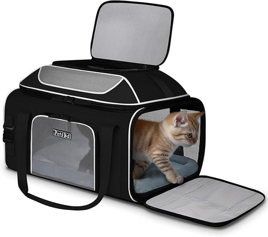Petskd Top-Expandable Pet Carrier 19x13x9 Inches Southwest Allegiant Airlines Approved, Soft-Sided Carrier for Small Dog Under 12 lbs and Large Cat Under 15 lbs(Black)