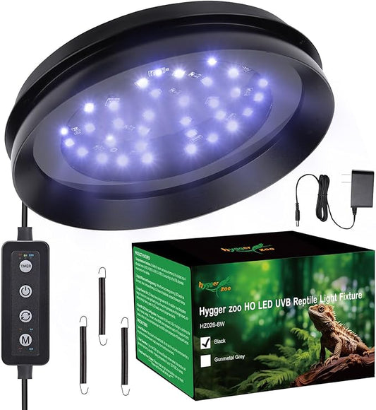 UVB Light for Reptiles with Dimming, LED UVB Light Bulb Fixture for Bearded Dragon Gecko Lizard Turtle Snake, Adjustable Brightness UVA UVB Lamp for Tropical & Desert Reptile Tank Accessories 8W Black