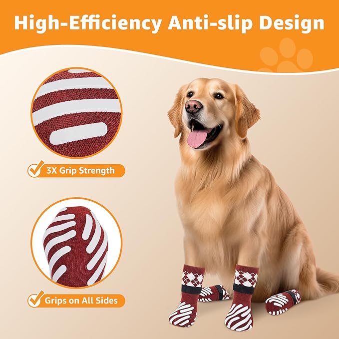 LOOBANI Dog Socks to Prevent Licking Paws - Dog Socks for Hardwood Floors Anti Slip for Traction Control - Dog Grippy Socks for Senior Dog Small Medium Large Dogs on Tile Floors, Red L