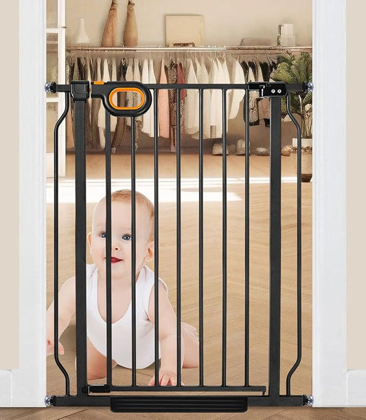 owlie Baby Gate for Stairs 29-33 Inch Wide, Indoor Small Narrow Pet Dog Gate with Door Pressure Mounting Gates for Kids,Black
