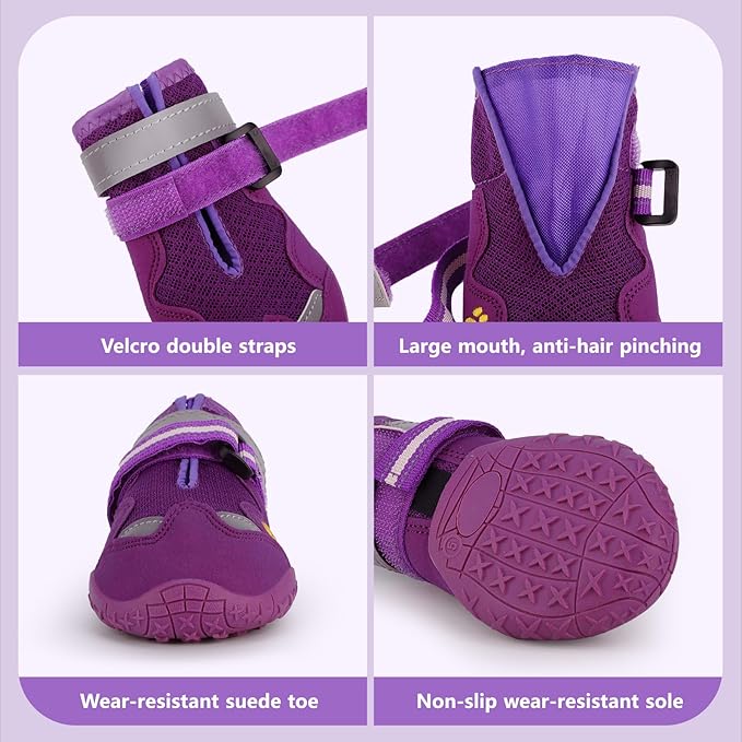 Dog Shoes for Large Medium Small Dog, Mesh Breathable Dog Shoes for Hot Pavement, Anti-Slip Dogs Boots Paw Protectors with Reflective for Outdoor Walking Indoor Hardfloors (Size 7)