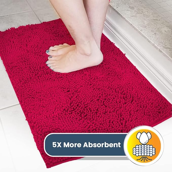 Muddy Mat® AS-SEEN-ON-TV Highly Absorbent Microfiber Door Mat and Pet Rug, Non Slip Thick Washable Area and Bath Mat Soft Chenille for Kitchen Bathroom Bedroom Indoor and Outdoor - Maroon 24" x 120"