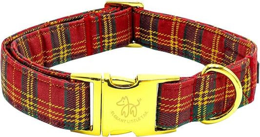 Elegant little tail Dog Collar, Christmas Red Plaid Pet Collar Cute Dog Collars Male or Female Pet Gift Adjustable Dog Collar for Small Dogs