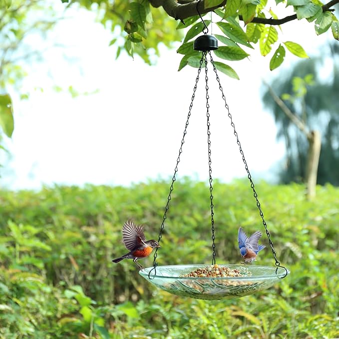 MUMTOP Hanging Bird Bath-Bird Baths for Outdoors - 12 Inch Hummingbird Daisy Glass Bird Water Bowl Bird Feeders for Outside, Garden, Lawn Yard Decor