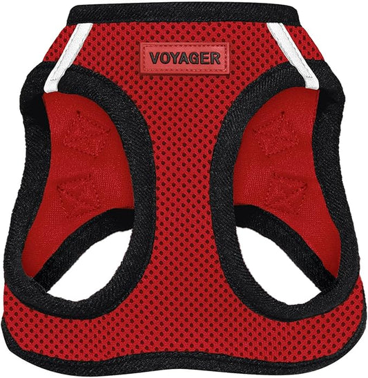 Best Pet Supplies - All Weather Mesh, Reflective, No Pull Harness for Small, Medium Dogs, Cats - Secure with Hook & Loop Fastener, Buckle, Double D-Rings - Red/Black Trim, M