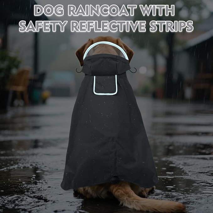 Dora Bridal Dog Raincoat for Large Dogs, Adjustable Clear Hooded Dog Rain Jacket, Waterproof Dogs Rain Coat Poncho with Reflective Strips for Labrador, Golden Retriever, German Shepherd, Grey,XL