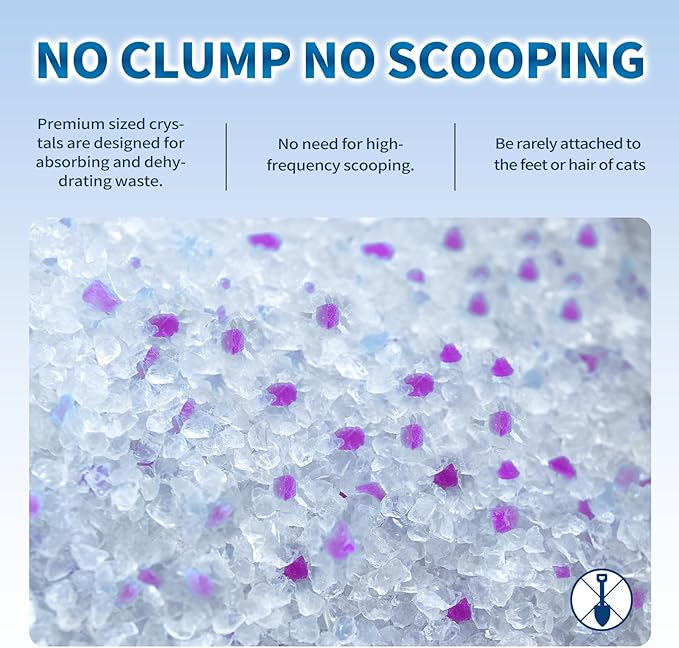 Made4Pets Cat Litter Crystals, Non Clumping Cat Litter Odor Control Kitty Litter Non Clumping No scooping Low Dust, Low Tracking, Lightweight, Dehydrates Waste, Lavender – 25.8 lbs (6 x 4.3 lb Packs)