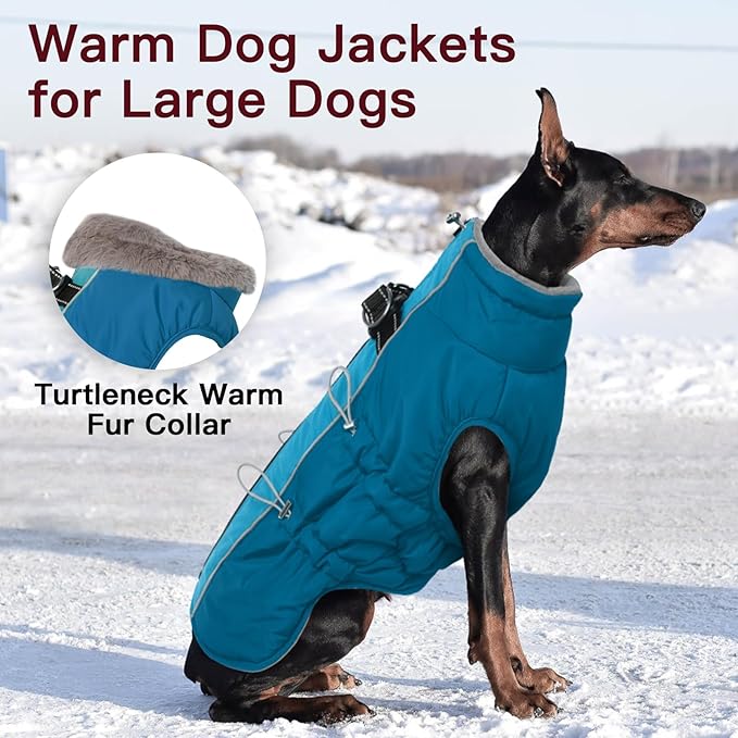 Small Dog Coat - Warm Zip Up Snowsuit Dog Harness Vest, Reflective, Water-Resistant, Green