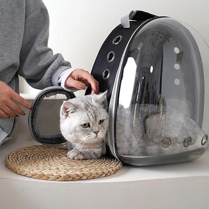 Cat Backpack Carrier Bubble Expandable Foldable Breathable Pet Carrier Dog Carrier Backpack for Large Big Cats Hiking, Travelling, Camping (Back Expandable-Black)