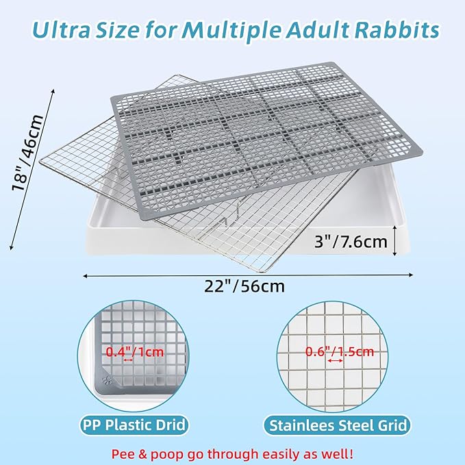 FHTONGE Extra Large Rabbit Litter Box with Large Steel Grid Holes, Bunny Potty Trainer Tray for Cage, Rectangular Rabbit Litter Pan Pet Toilet for Rabbit Guinea Pig Rat Chinchilla Hedgehog Hamster
