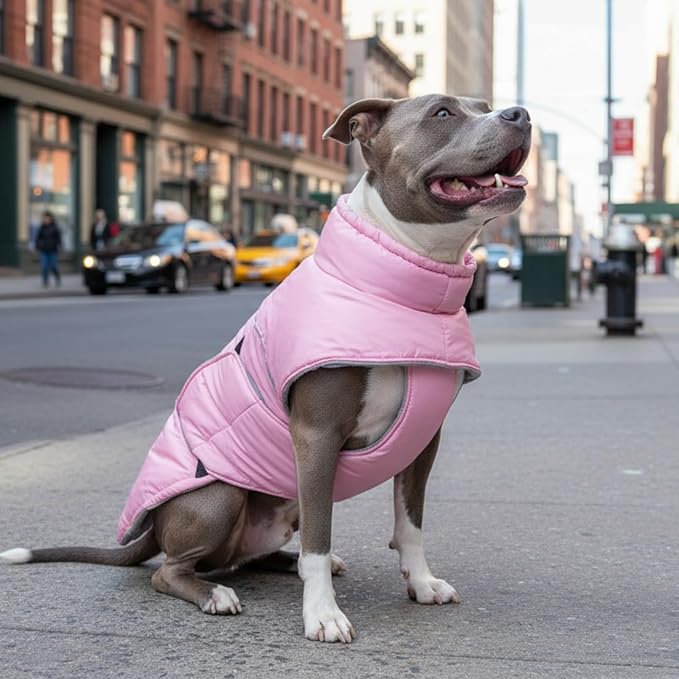 ASENKU Extra Warm Dog Coat - Winter Fleece Jacket with Reflective Stripe, Zippered Leash Hole for Medium Dogs (Pink, M)