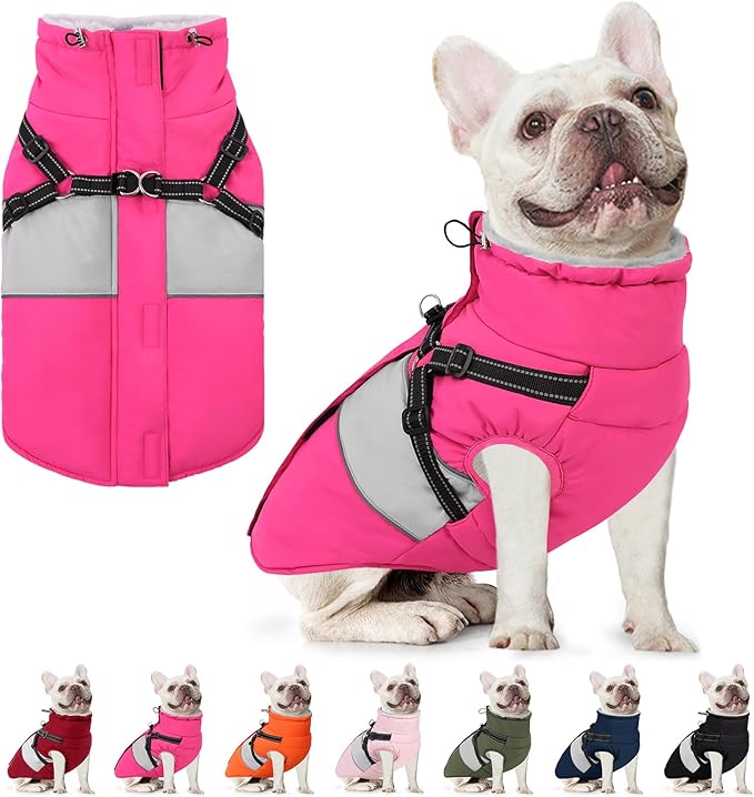 AOFITEE Dog Coat, Warm Dog Jacket with Harness Built in, Waterproof Coats for Small Dogs, Dogs Winter Coat Puffer Jacket with Zipper & Fleece Collar, Pet Snowsuit Sweater for Chihuahua Yorkshire, XS