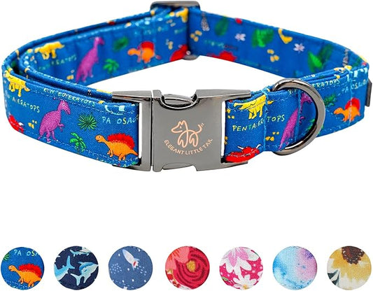 Elegant little tail Dog Collar, Blue Dinosaurs Pattern Pet Collar Durable Cute Dog Collars Male or Female Pet Gift Adjustable Dog Collar for X-Small Dogs
