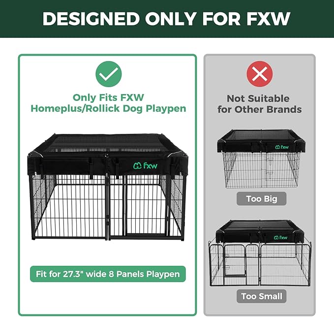 (Not Suitable for Other Brands) FXW Exclusive Mesh Top Cover, Only Fits FXW Rollick/Homeplus 27.3" W x 32" H/40 H/45 H 8-Panel Playpen (Playpen not Included), Square│Patent Pending