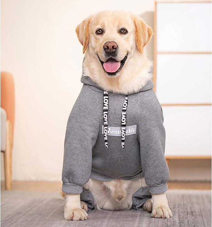 Dog Hoodies Winter Coat for Large Medium Dogs, Pullover 7 Legs Warm Coat Hooded Sweatshirt, Fleece Hoodie for Cold Weather (Grey, X-Large)
