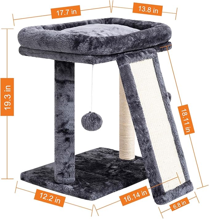 SYANDLVY Small Cat Tree with Perch, Cat Scratching Board for Indoor Cats, Scratching Post with 2 Dangling Balls, Great for Kittens (Smoky Grey)