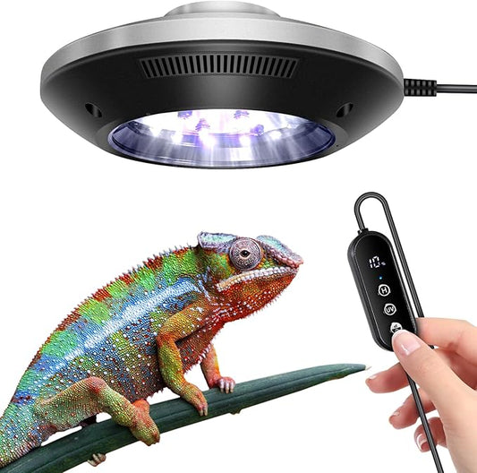 LED UVB Light for Reptiles, 8W UVA UVB Lamp – Timer Switch, Adjustable Brightness, Ferguson Zones 1-4, Energy-Efficient, UVI Lamp for Bearded Dragons, Chameleon, Lizard, Snake, Gecko – Silver
