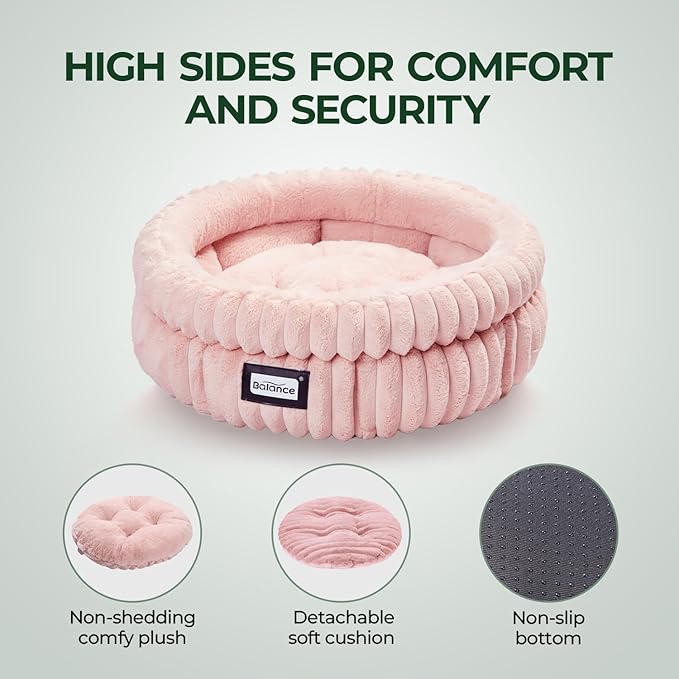 BALANCE Cat Bed Kitten Bed, Washable Round Cat Beds for Indoor Cats,Super Soft Plush Faux Fur Pet Bed for Puppy and Kitten with Anti-Slip Bottom