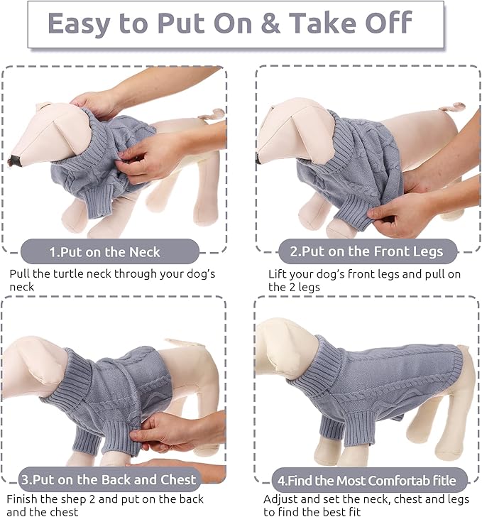 Queenmore Extra Large Warm Turtleneck Knitted Big Dog Sweaters for Male and Female Dogs (Grey,2XL)