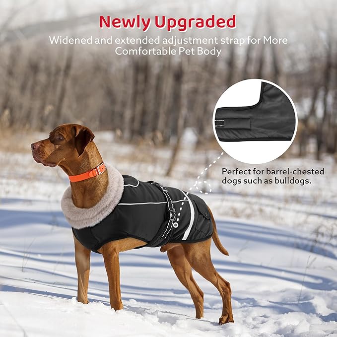 Dog Coat, Dog Winter Coat Jacket Waterproof for XXXL Large Dogs, Pet Vest Warm Fleece Cozy for Cold Weather, with Harness Built in Reflective, Dogs Snowsuit Windproof, Adjustable Buckle