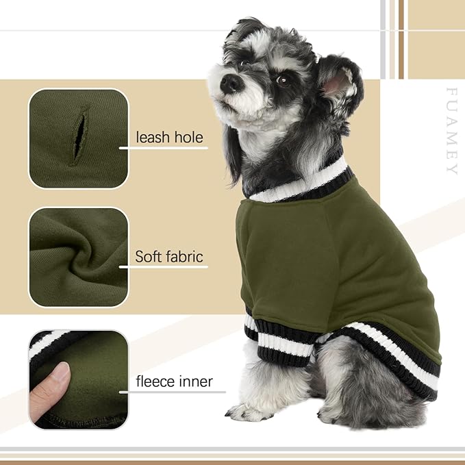 FUAMEY Pullover Sweatshirt, Winter Sweater for Dogs, Warm Clothes Vest, Thick Puppy Fleece, Cute Outfit for Small Medium Dogs, Green XL