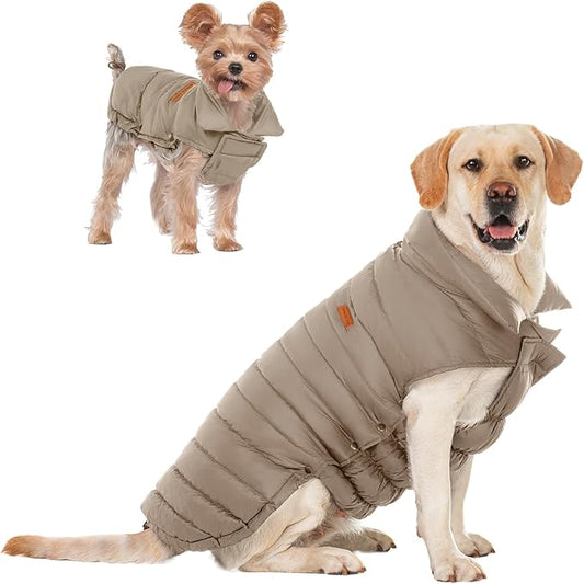 SPACE LION Puffer Jacket, Down Winter Coat, Durable Outdoor Coat for Cold and Windy Conditions, Waterproof, Windproof, Lightweight Jacket, Adjustable Fit for Medium Dogs(Khaki,L)