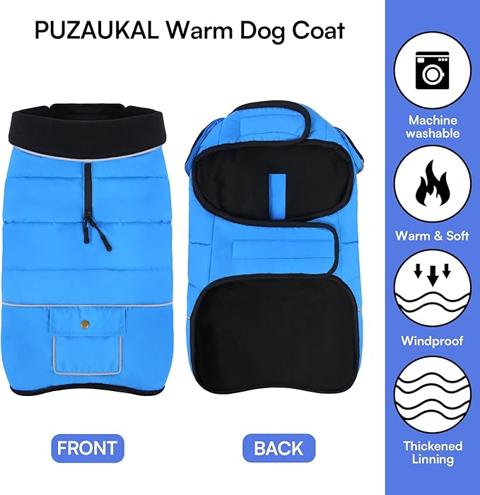 Dog Coat, Small Dog Jacket, Windproof Dogs Puffer Jacket, Fleece Lined Warm Dogs Winter Coat with Harness Hole (Blue S)
