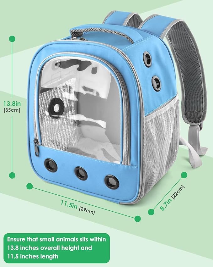 Guinea Pig Carrier Backpack, Portable Rabbit Travel Carring Bag for Pet Bunny Chinchilla Bearded Dragon Hamster Parrot Outgoing Pouch Case with Water Bottle Holder & Detachable Pad (Blue)