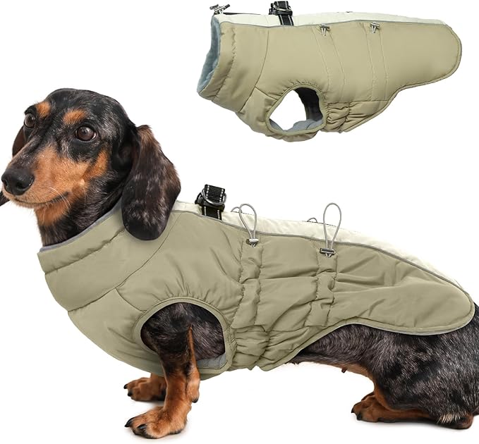 Medium Dog Coat Dog Winter Jacket,Warm Zip Up Snowsuit Dog Harness Vest Reflective Water-Resistant Dog Coat Dog Snow Jacket for Medium Dogs Jack Russell, Mini Schnauzer, Apricot