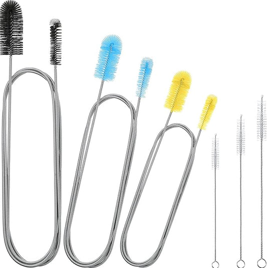 Patelai 6 Pieces Aquarium Filter Brush Set Include Double-Ended Hose Brush and Straw Nylon Stainless Steel Flexible Spring Assorted Sizes Long Tube Cleaning for Fish Tank Home Kitchen