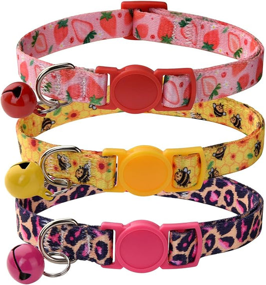 Cat Collar Breakaway with Bells, 3 Pack Girl Boy Pet Cat Collar with Bohemia Floral Tribal Geometric Patterns, Adjustable 7.5-12 Inch, with Safety Buckle for Kitten Cat(Set C)