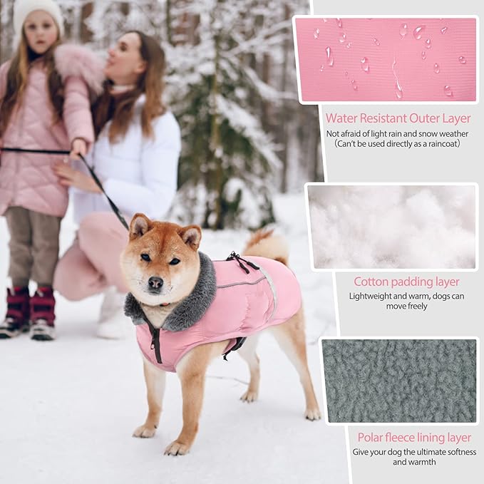 QBLEEV Warm Dog Coat: Reflective Dog Jacket, Waterproof Winter Coat with Turtleneck, Thick Fleece Snowsuit, Christmas Pet Vest for Small to Large Dogs (XL)