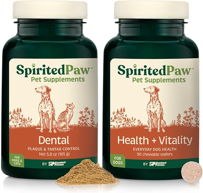 Pet Health Bundle - Dental & Multifunctional Support for Dogs - Teeth Powder & Chewable Wafers for Dental, Immune, Coat, and Liver Health - 165 g Powder & 90 Wafers