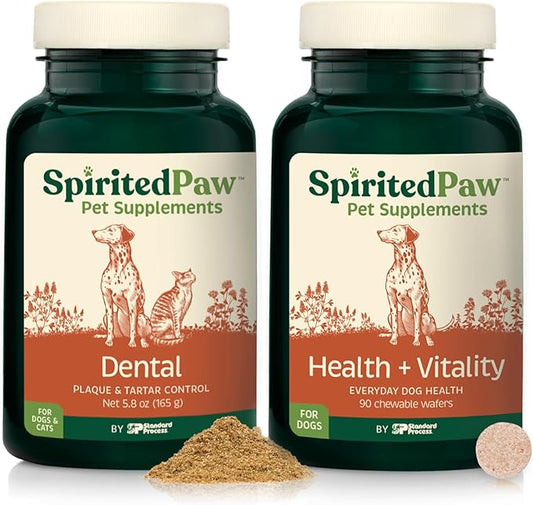 Pet Health Bundle - Dental & Multifunctional Support for Dogs - Teeth Powder & Chewable Wafers for Dental, Immune, Coat, and Liver Health - 165 g Powder & 90 Wafers