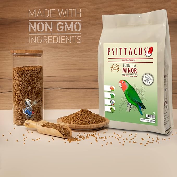 Psittacus Minor | Complete Pellet Diet for Lovebirds, Parrotlets and Green Cheeks | Premium Food for Birds, 100% no-GMO (6.6 lb)