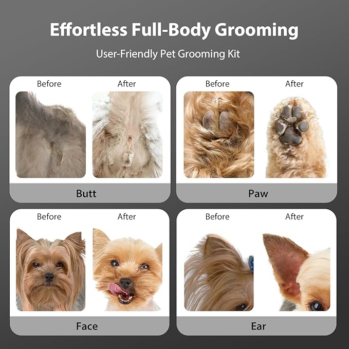 Dog Grooming Kit, Dog Clippers for Grooming for Thick Curly Coats, Professional Pet Hair Shaver Paw Trimmer Cordless Rechargeable Low Noise for Dogs Cats Animals Face Ear