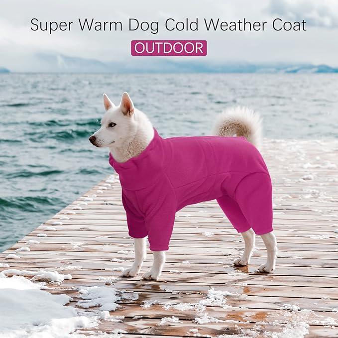 ROZKITCH Dog Winter Coat Soft Fleece Pullover Pajamas, Pet Windproof Warm Cold Weather Jacket Vest Cozy Jumpsuit Apparel Outfit Clothes for Small Medium Large Dog Walking Hiking Sleep Pink S