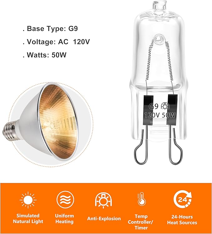 G9 Basking Light Bulb 50W 120V 2 Pin 3 Pack Base Light Bulb Reptile Heat Lamp Replacement Dimmable Warm Clear