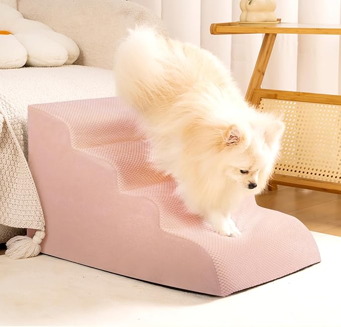 Dog Stairs for Small Dogs, High Density Foam Dog Steps, Extra Wide Non-Slip Pet Ramp for High Beds Or Couch, Soft Doggie Ladder for Dogs Injured, Older Pets, Small Cats