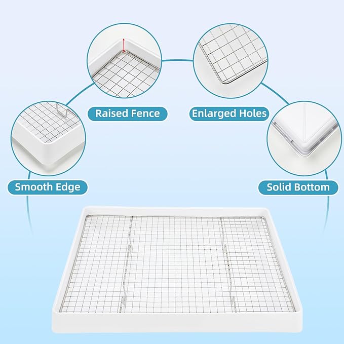 FHTONGE Extra Large Rabbit Litter Box with Large Steel Grid Holes, Bunny Potty Trainer Tray for Cage, Rectangular Rabbit Litter Pan Pet Toilet for Rabbit Guinea Pig Rat Chinchilla Hedgehog Hamster
