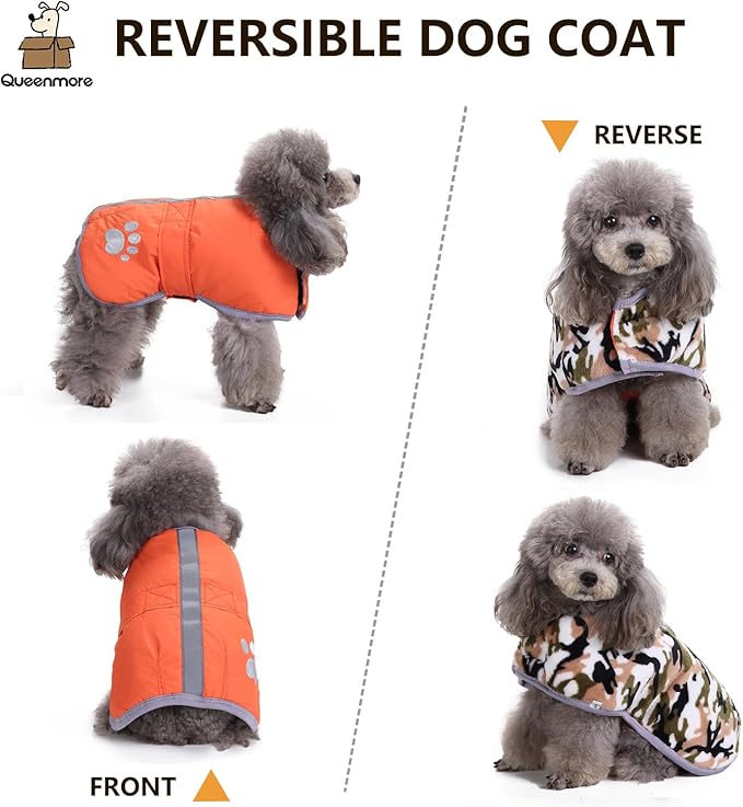 Queenmore Cold Weather Dog Coats Loft Reversible Winter Fleece Dog Vest Waterproof Pet Jacket Available in Extra Small, Small, Medium, Large Extra Large Sizes