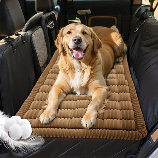 Backseat Pet Bed Mat, Plaid Dog Bed for Car Back Seat, Flannel Dog Covers for Loveseats, Non-Slip Travel Pet Mat, Custom Fit for Backseat Extenders and Seat Covers, 54"x24.8", Dark Coffee